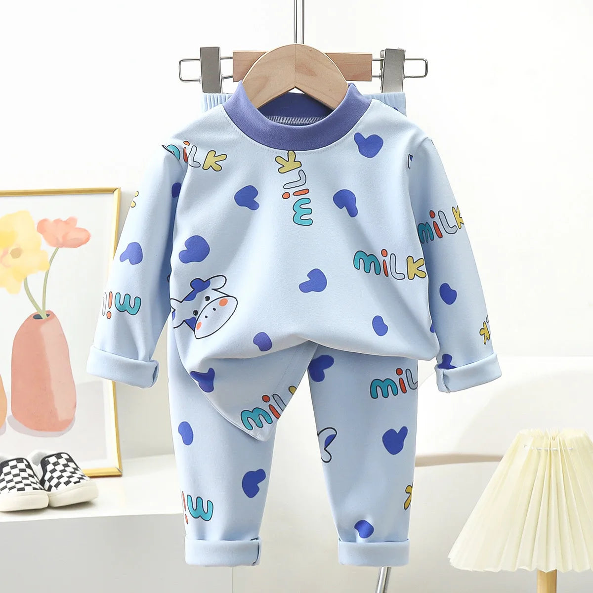 New Kids Autumn Warm Pajamas Boys Girls Cute Cartoon Bear Long Sleeve