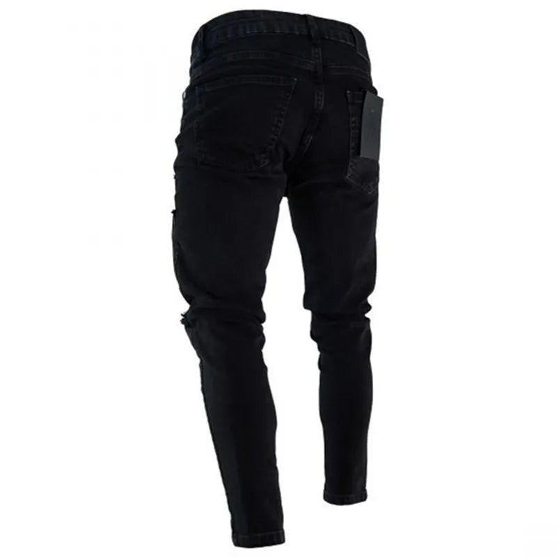 2022 New Skinny Jeans Light Blue Black Ripped Stretch Men&