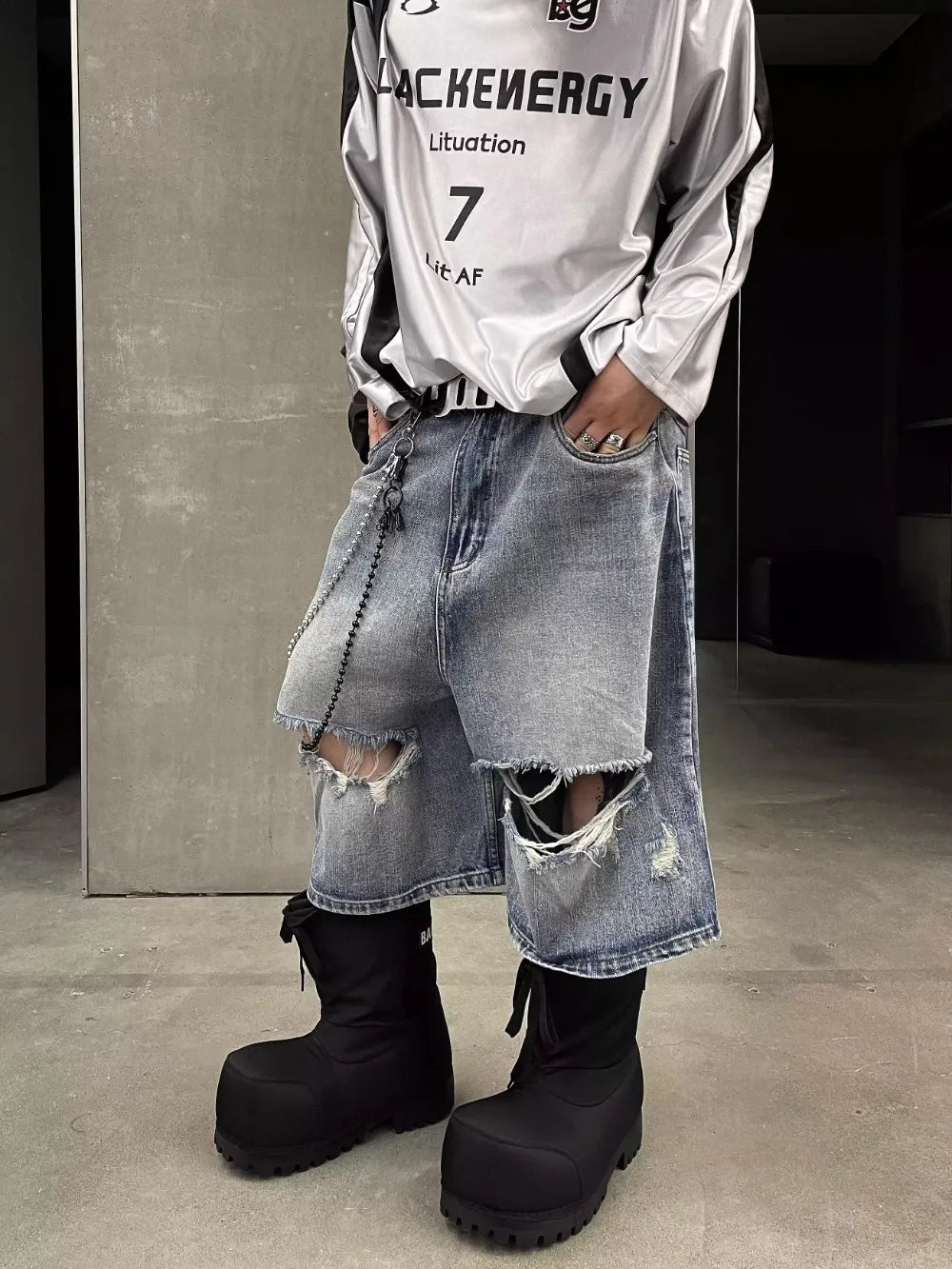 Blue Ripped Jorts Men&