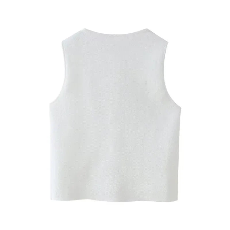 Women Fashion Short Waistcoat Spring Summer Knitted Sexy Sleeveless