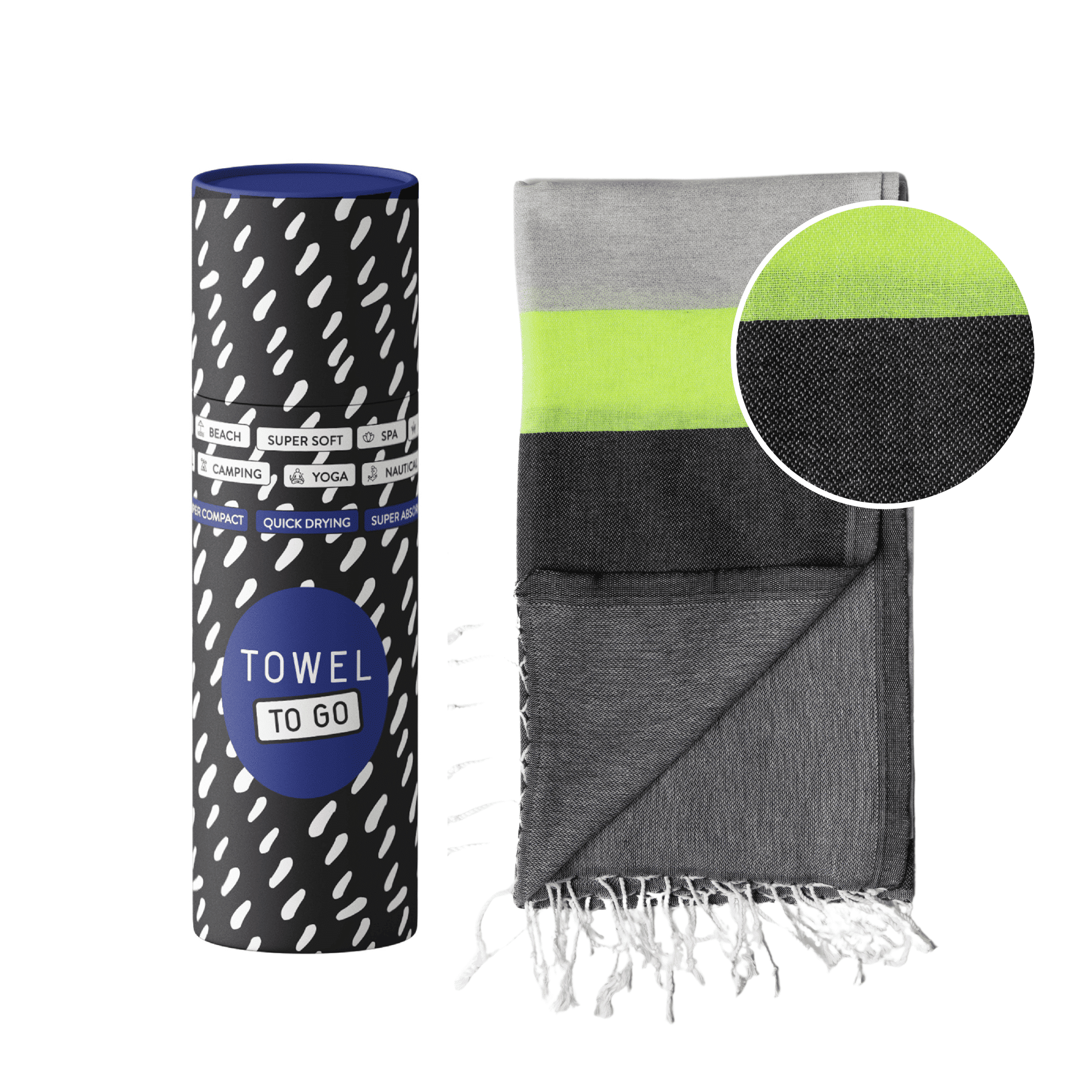 Neon Beach Towel with Recycled Gift Box, Recycled Cotton, Grey, Black