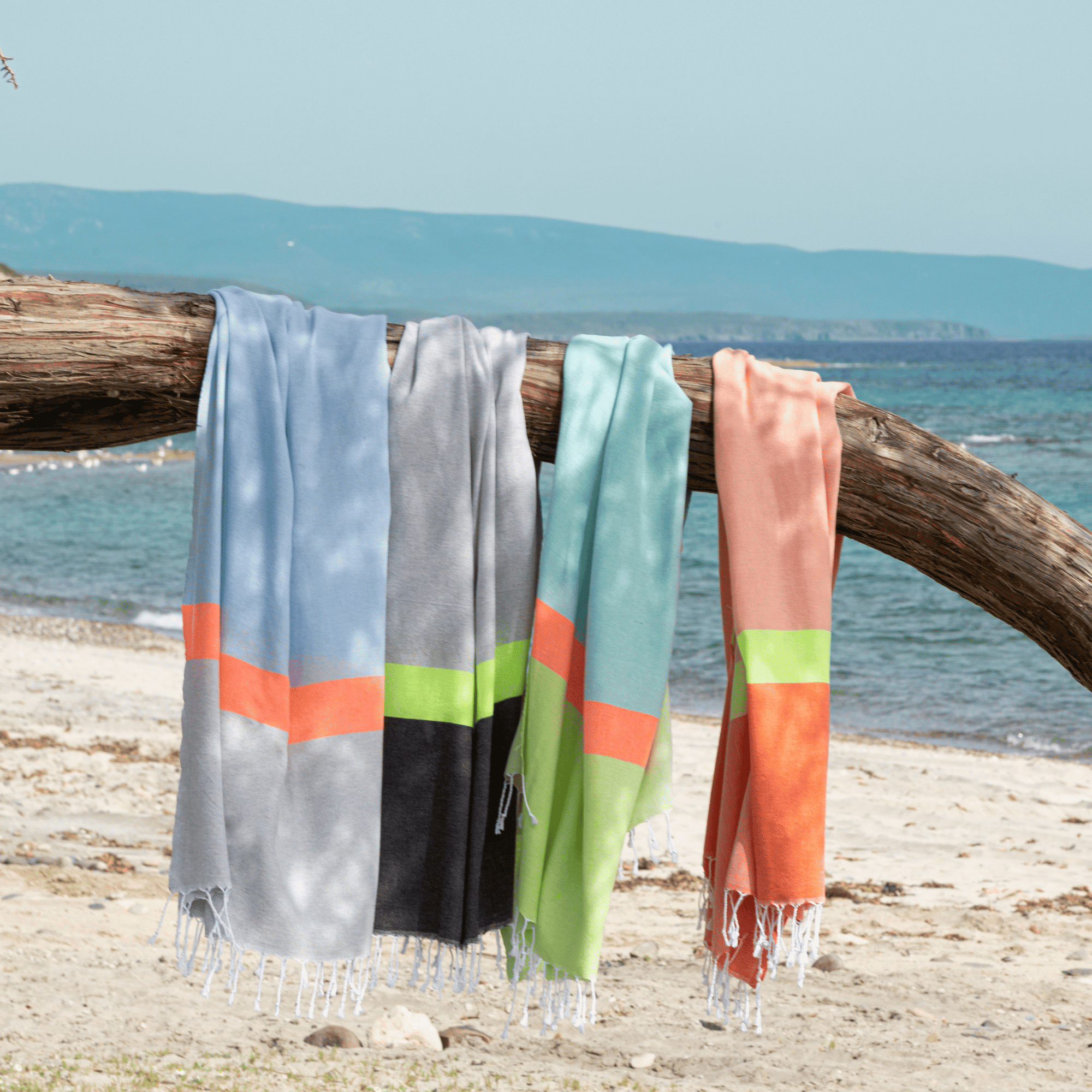 Neon Beach Towel with Recycled Gift Box, Recycled Cotton, Green, Blue