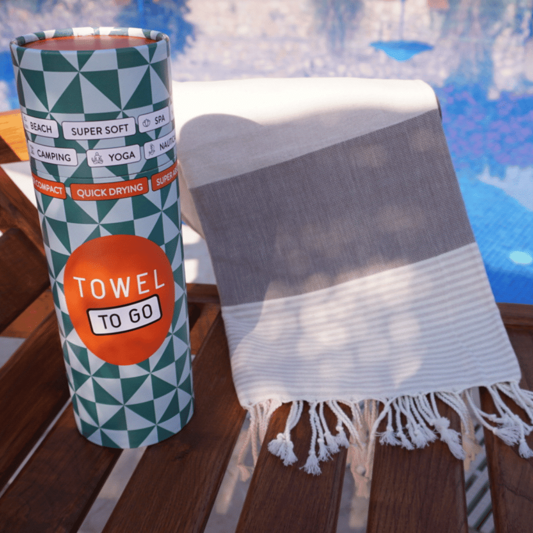 Palermo Beach Towel with Recycled Gift Box, Beige, Brown