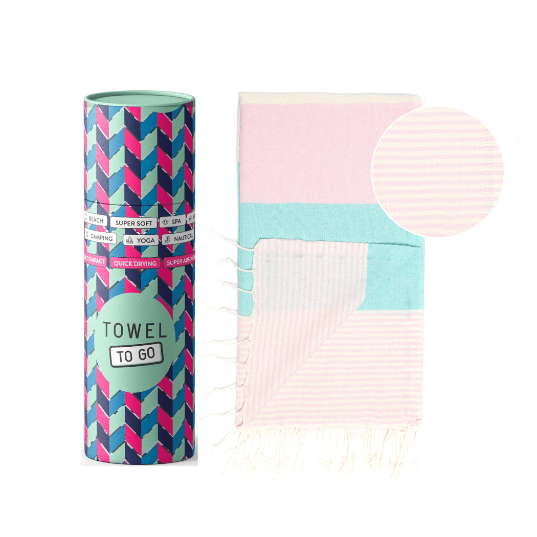 Palermo Beach Towel with Recycled Gift Box, Mint, Pink