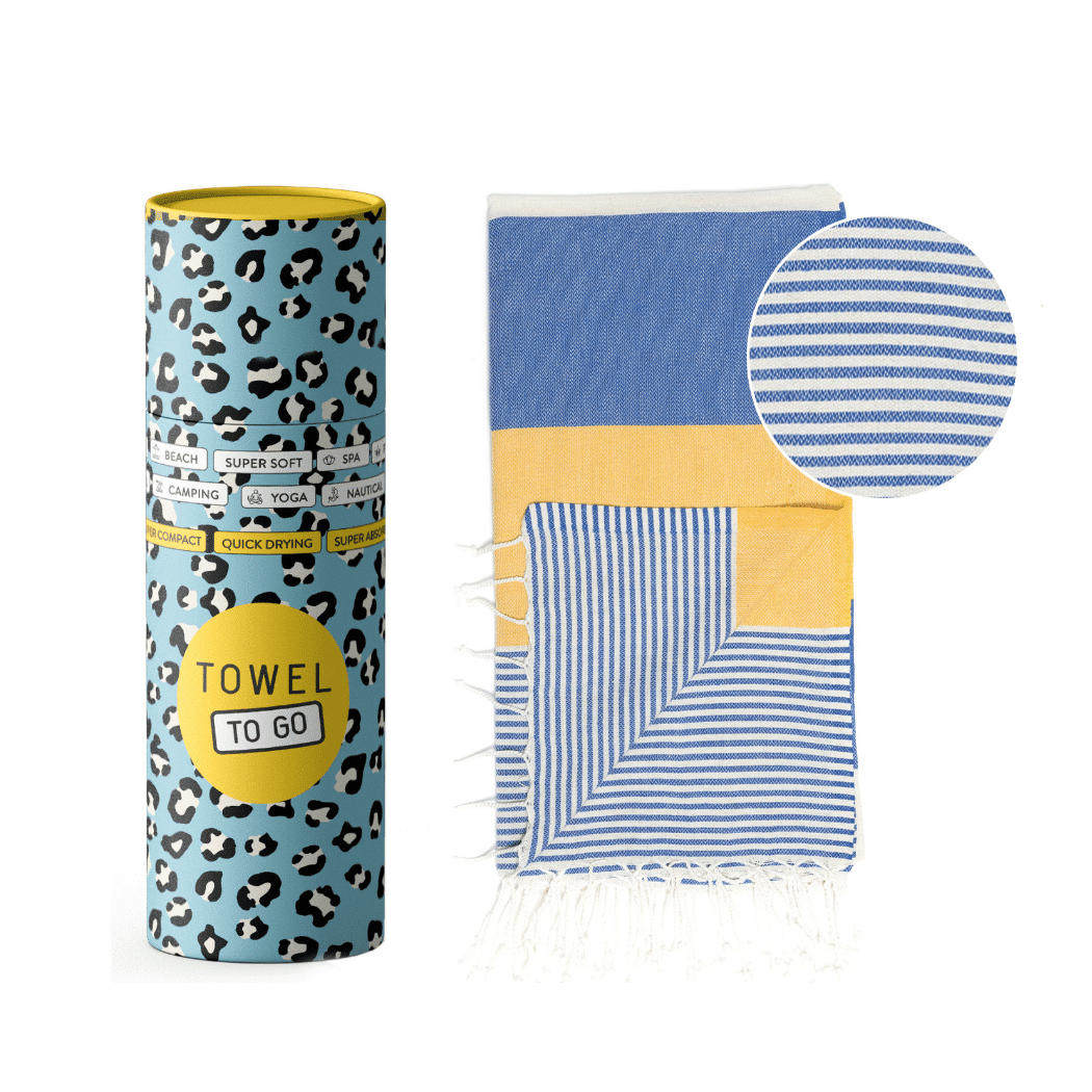 Palermo Beach Towel with Recycled Gift Box, Blue, Yellow
