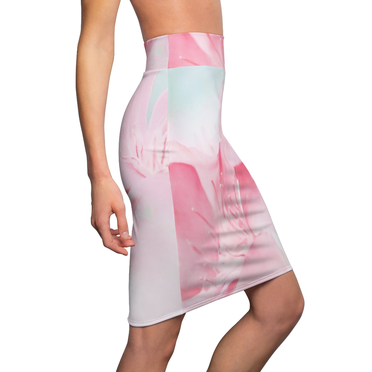 Womens Pencil Skirt, Pink Flower Design