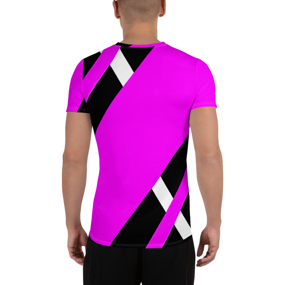 Mens Stretch Fit Athletic Sports T-shirt, Black and Pink Pattern