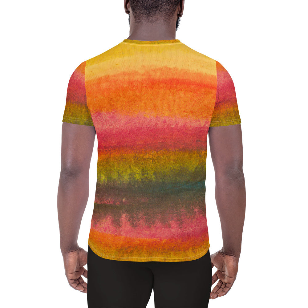 Mens Stretch Fit Athletic Sports T-shirt, Autumn Fall Watercolor