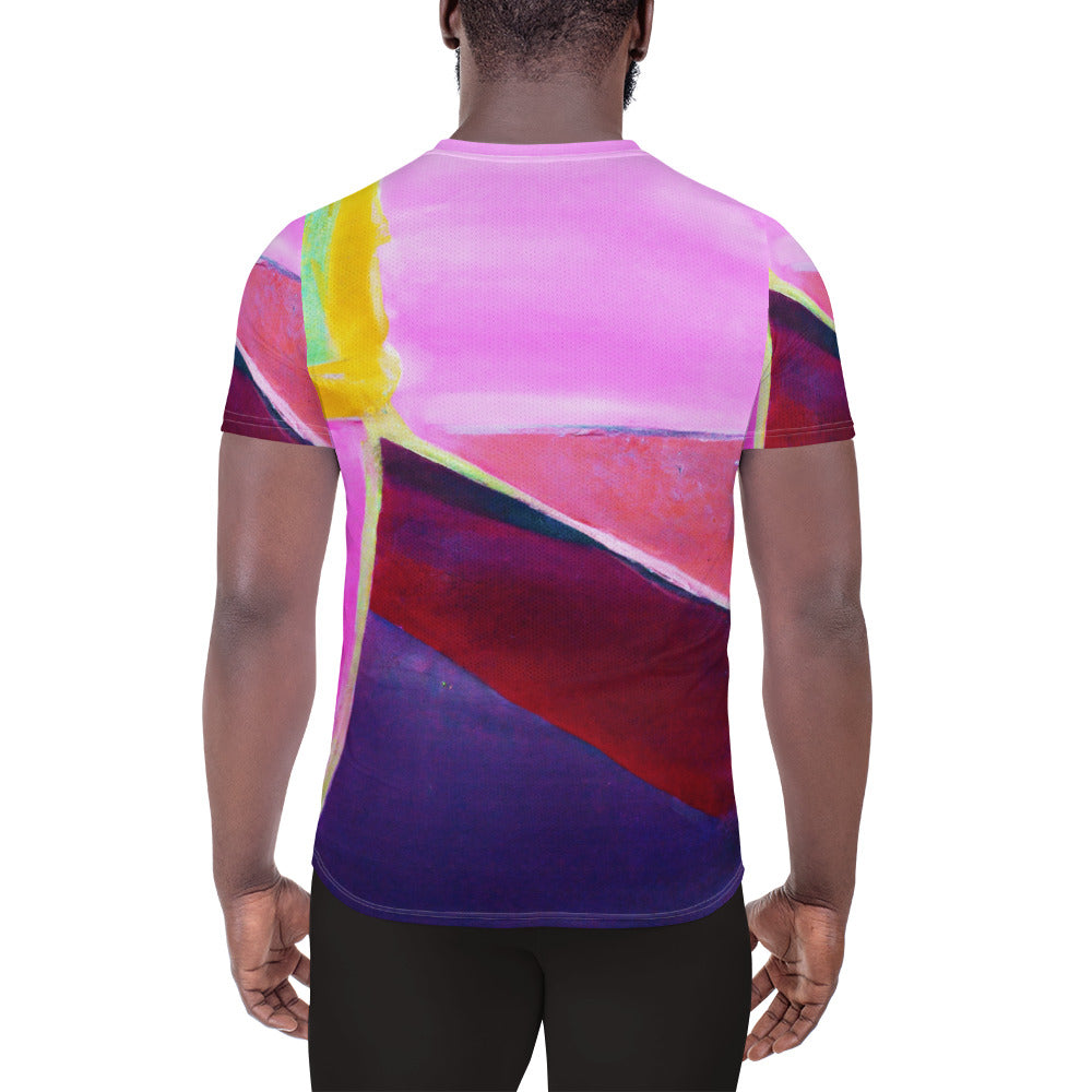 Mens Stretch Fit Athletic Sports T-shirt, Pink and Purple Pattern