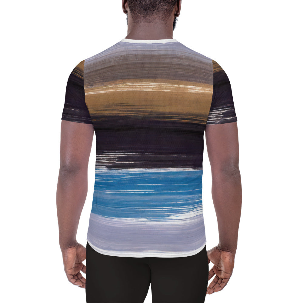 Mens Stretch Fit Athletic Sports T-shirt, Rustic Purple Brown Design