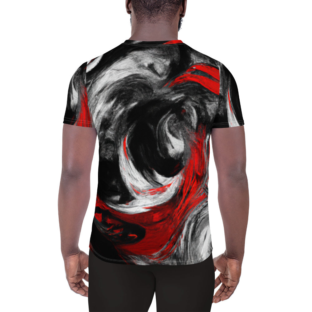 Mens Stretch Fit Athletic Sports T-shirt, Decorative Black Red White