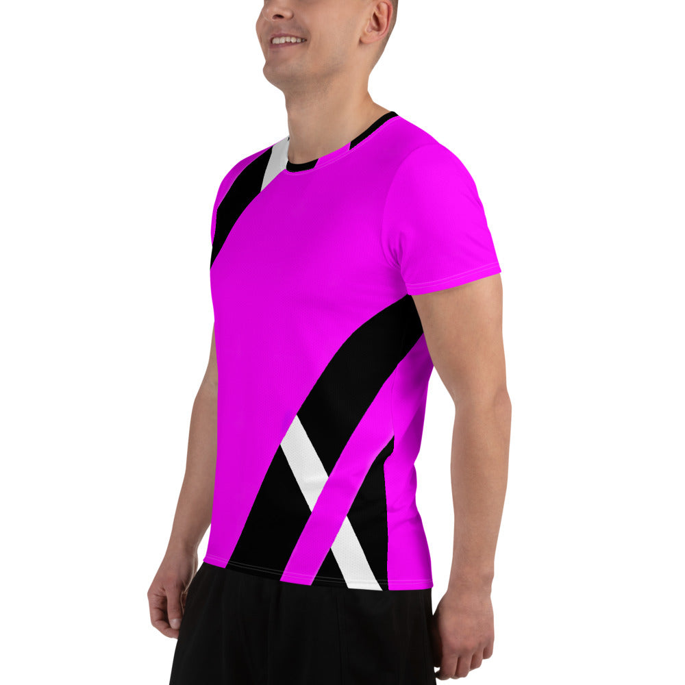 Mens Stretch Fit Athletic Sports T-shirt, Black and Pink Pattern