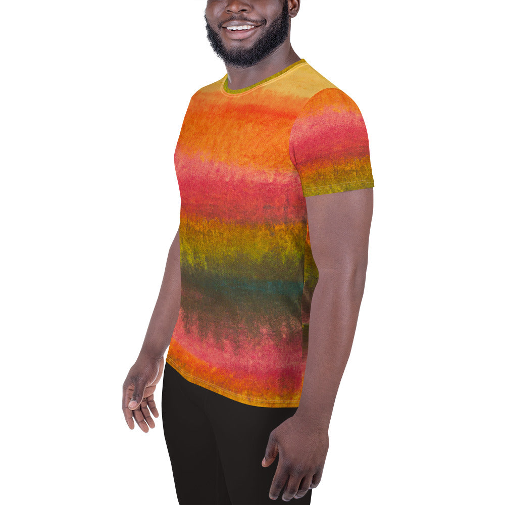 Mens Stretch Fit Athletic Sports T-shirt, Autumn Fall Watercolor