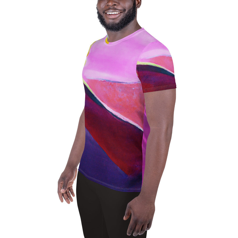 Mens Stretch Fit Athletic Sports T-shirt, Pink and Purple Pattern