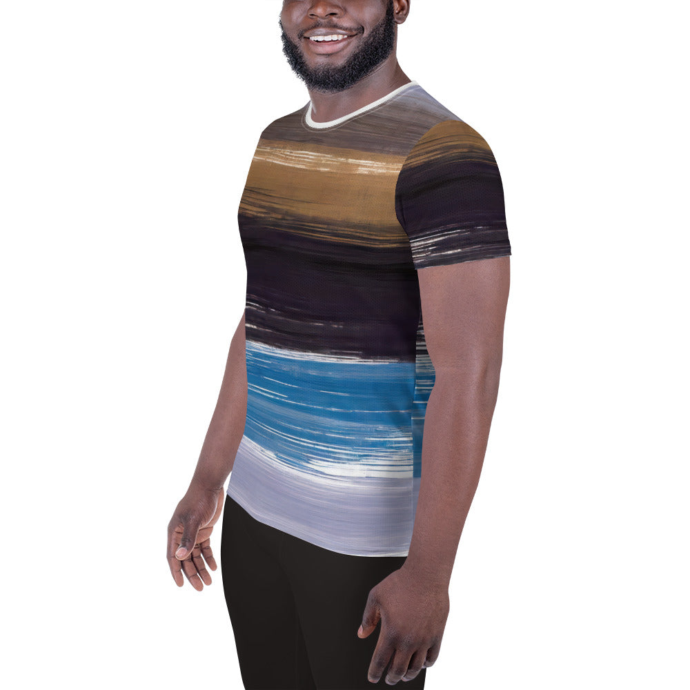 Mens Stretch Fit Athletic Sports T-shirt, Rustic Purple Brown Design