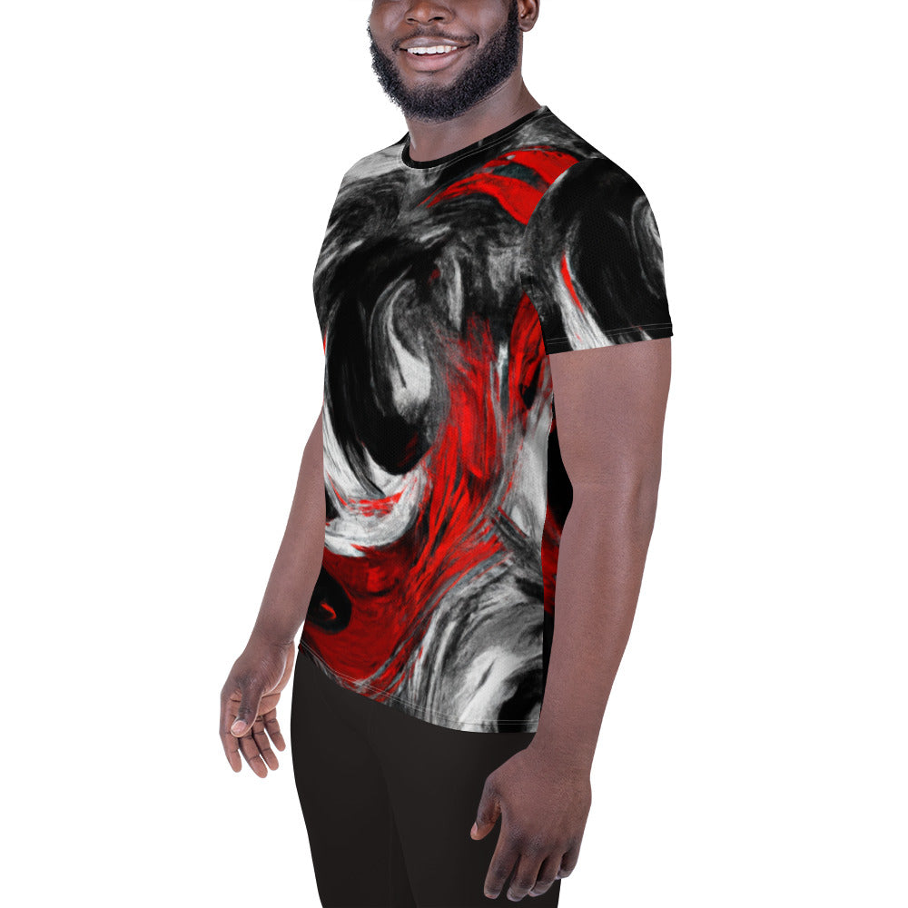 Mens Stretch Fit Athletic Sports T-shirt, Decorative Black Red White