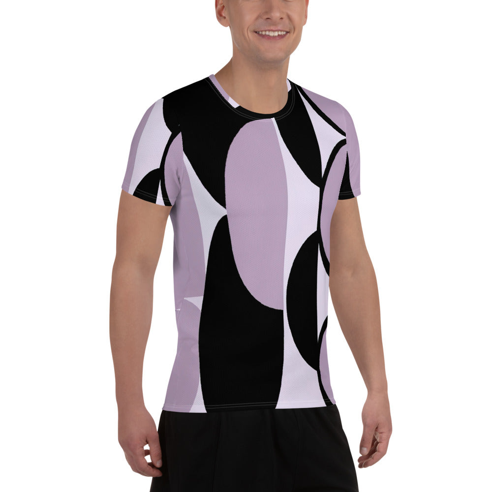 Mens Stretch Fit Athletic Sports T-shirt, Geometric Lavender and 2