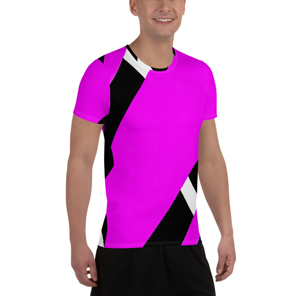Mens Stretch Fit Athletic Sports T-shirt, Black and Pink Pattern