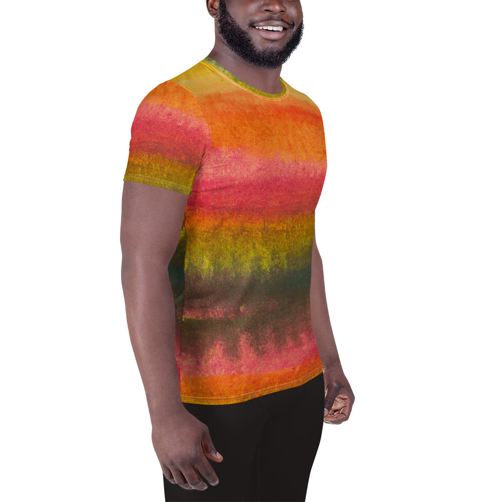 Mens Stretch Fit Athletic Sports T-shirt, Autumn Fall Watercolor