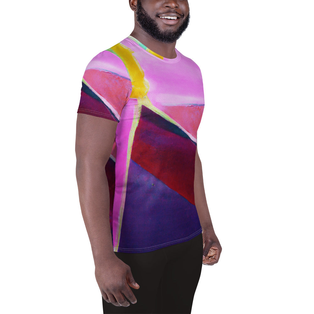 Mens Stretch Fit Athletic Sports T-shirt, Pink and Purple Pattern