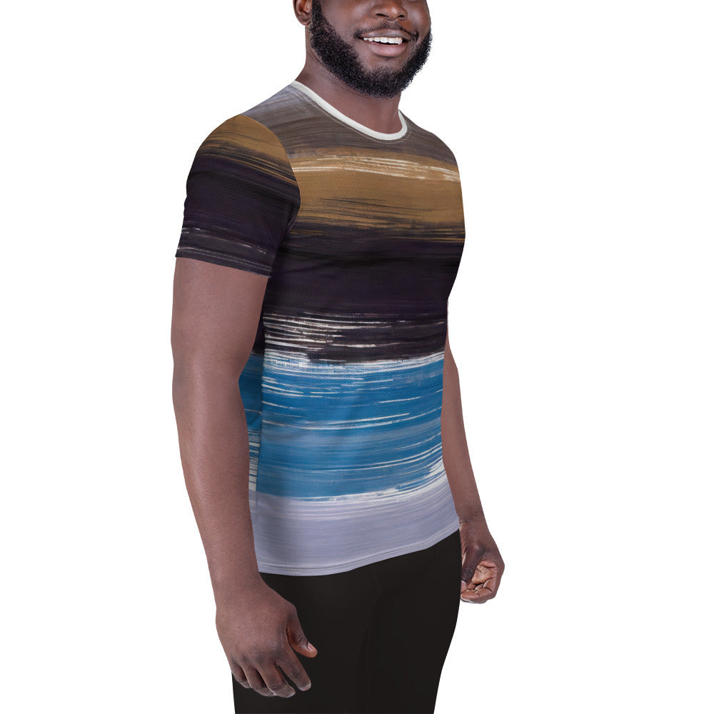 Mens Stretch Fit Athletic Sports T-shirt, Rustic Purple Brown Design