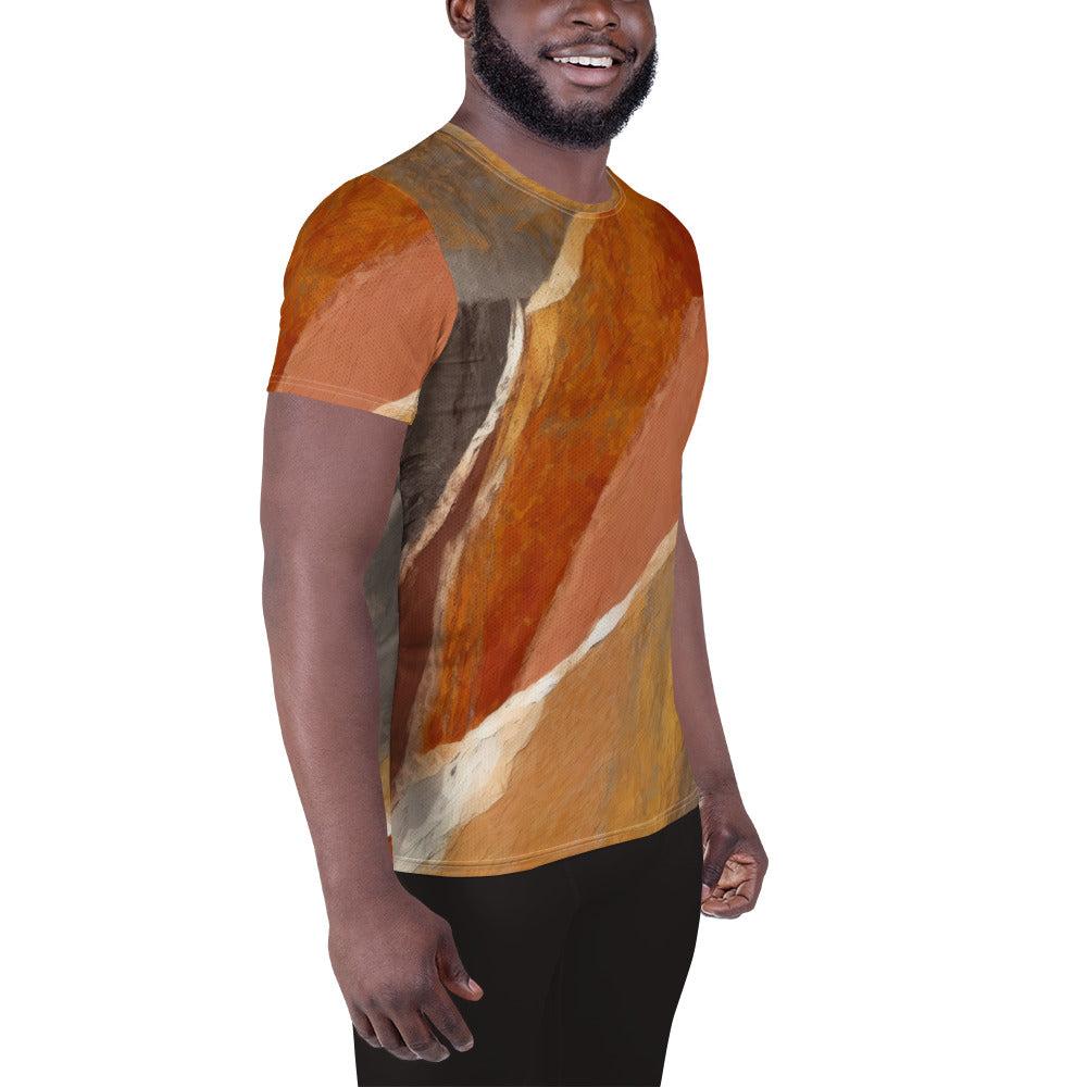 Mens Stretch Fit Athletic Sports T-shirt, Rustic Brown Stone Print