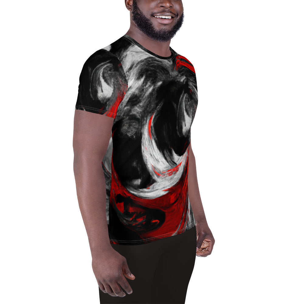 Mens Stretch Fit Athletic Sports T-shirt, Decorative Black Red White