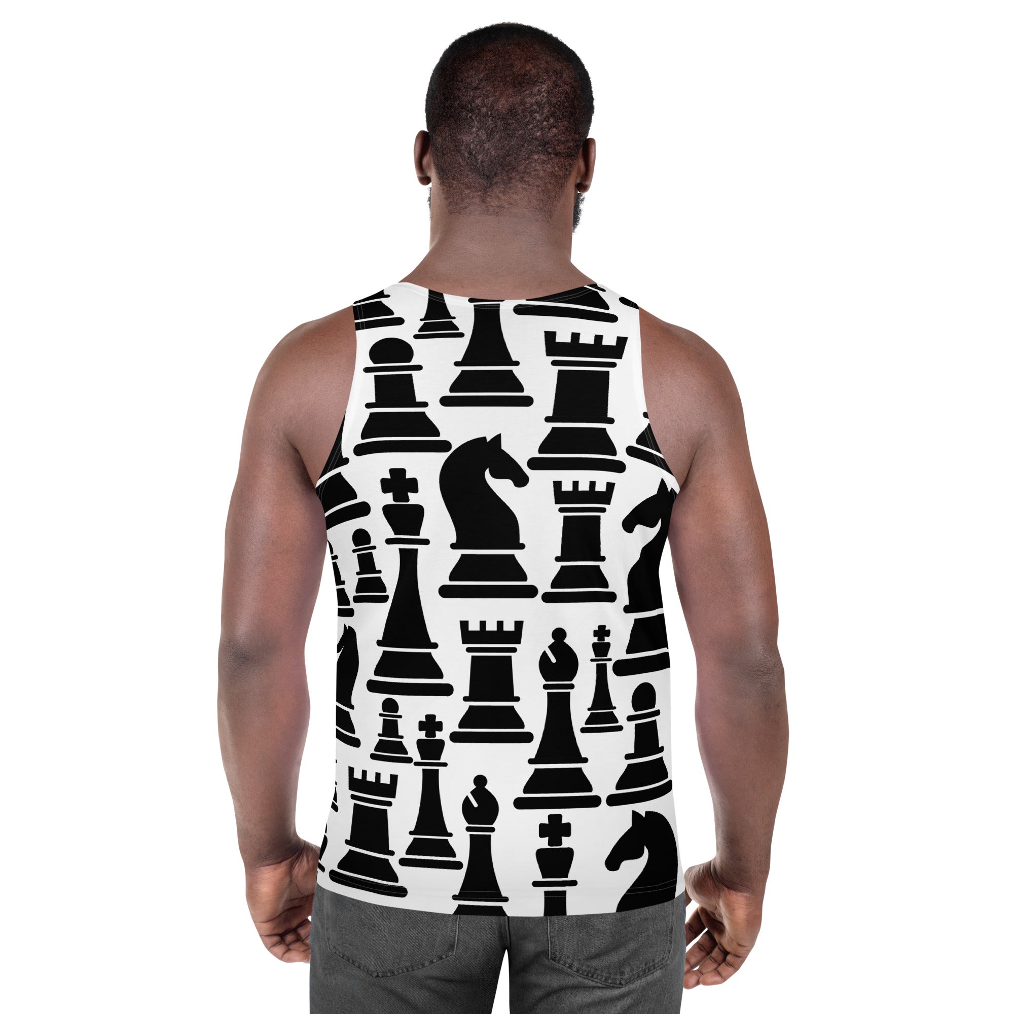 Mens Stretch Fit Tank Top, Black and White Chess Print