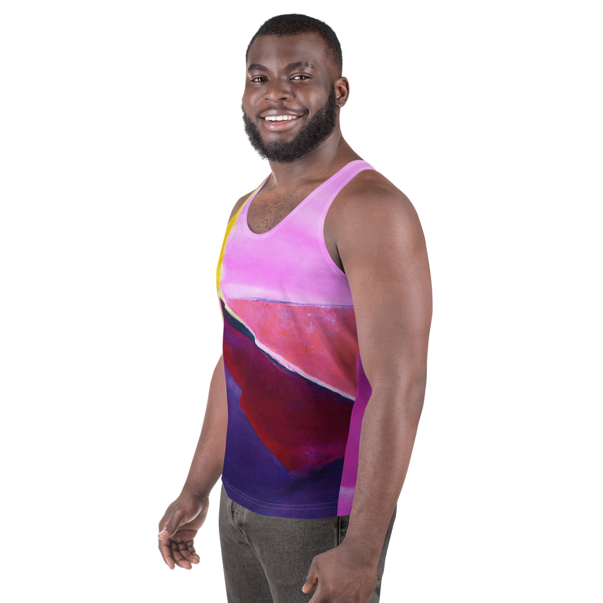 Mens Stretch Fit Tank Top, Pink and Purple Pattern