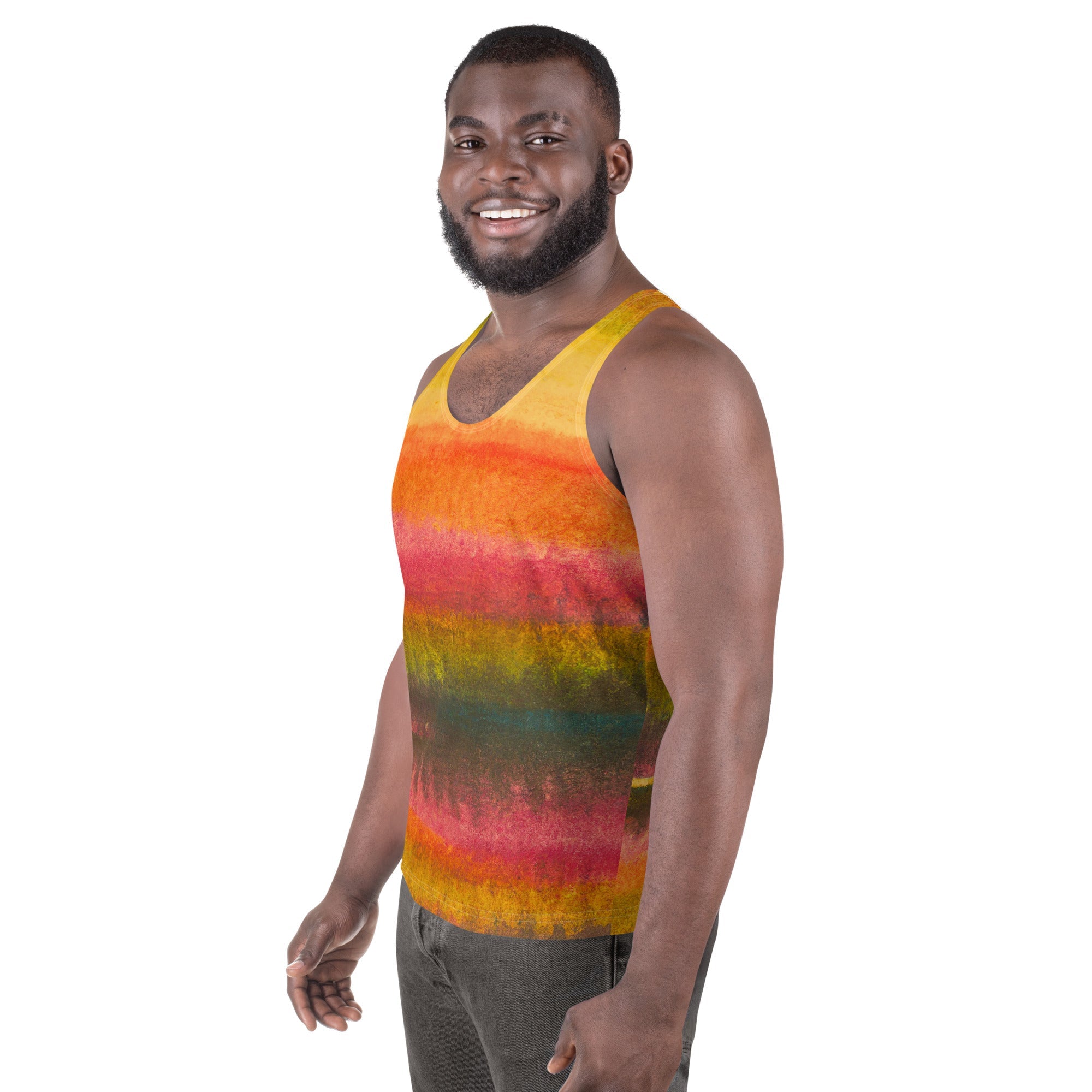 Mens Stretch Fit Tank Top, Autumn Fall Watercolor Abstract Print