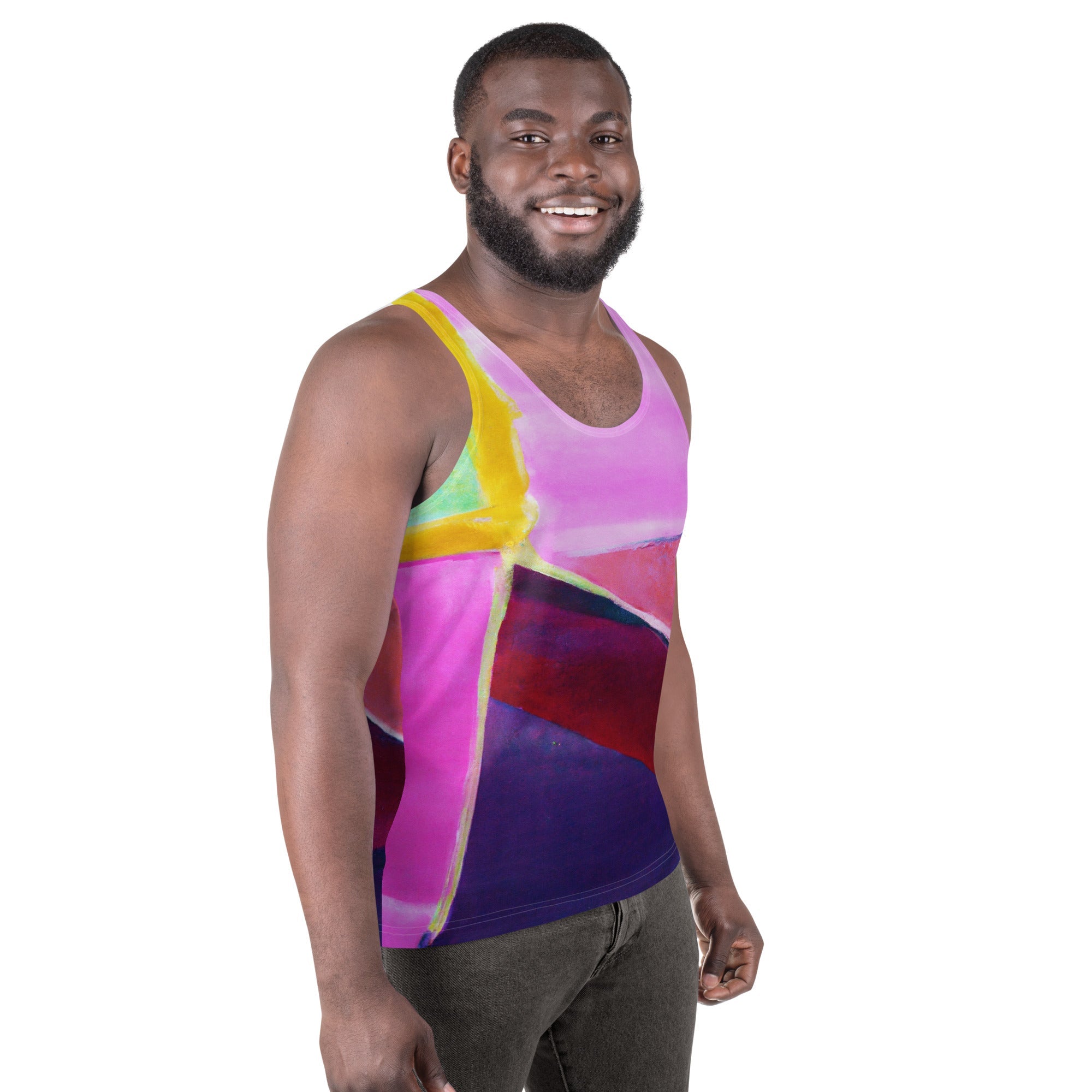 Mens Stretch Fit Tank Top, Pink and Purple Pattern