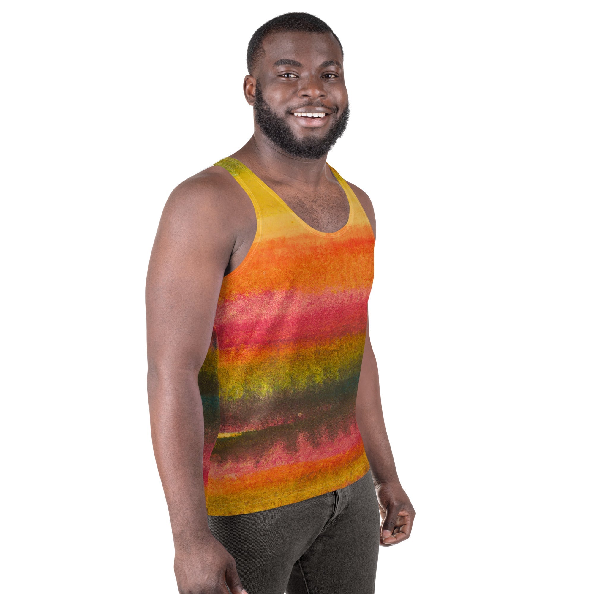 Mens Stretch Fit Tank Top, Autumn Fall Watercolor Abstract Print