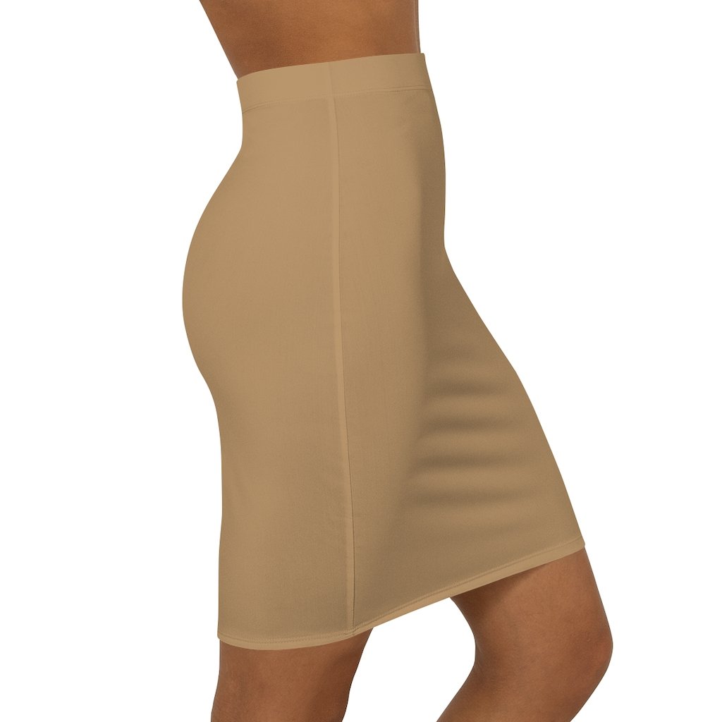 Womens Pencil Skirt, Camel Brown Stretch Mini