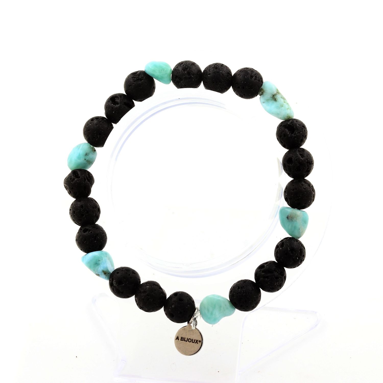 Larimar from Dominican Republic + Lava Bracelet 8 mm Beads.