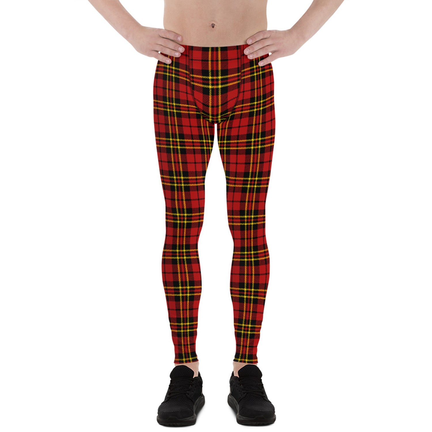 Red Plaid Tartan Leggings for Men