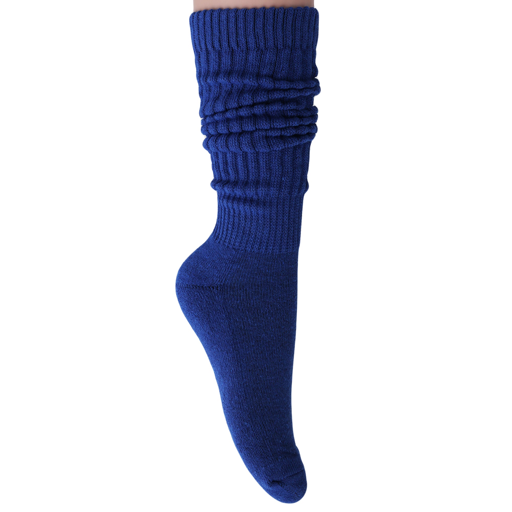 Royal Blue Heavy Slouch Socks for Women Cotton Scrunch Knee Socks