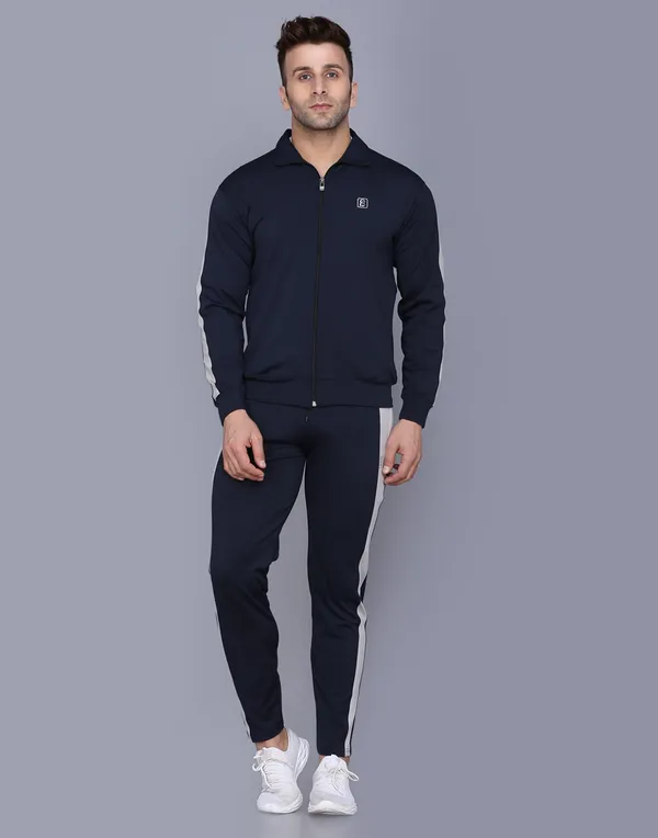 Dark Blue Polyester Blend Track suit for Men(Size-L)