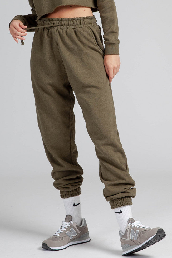 Elastic Waist Drawstring Joggers - Khaki