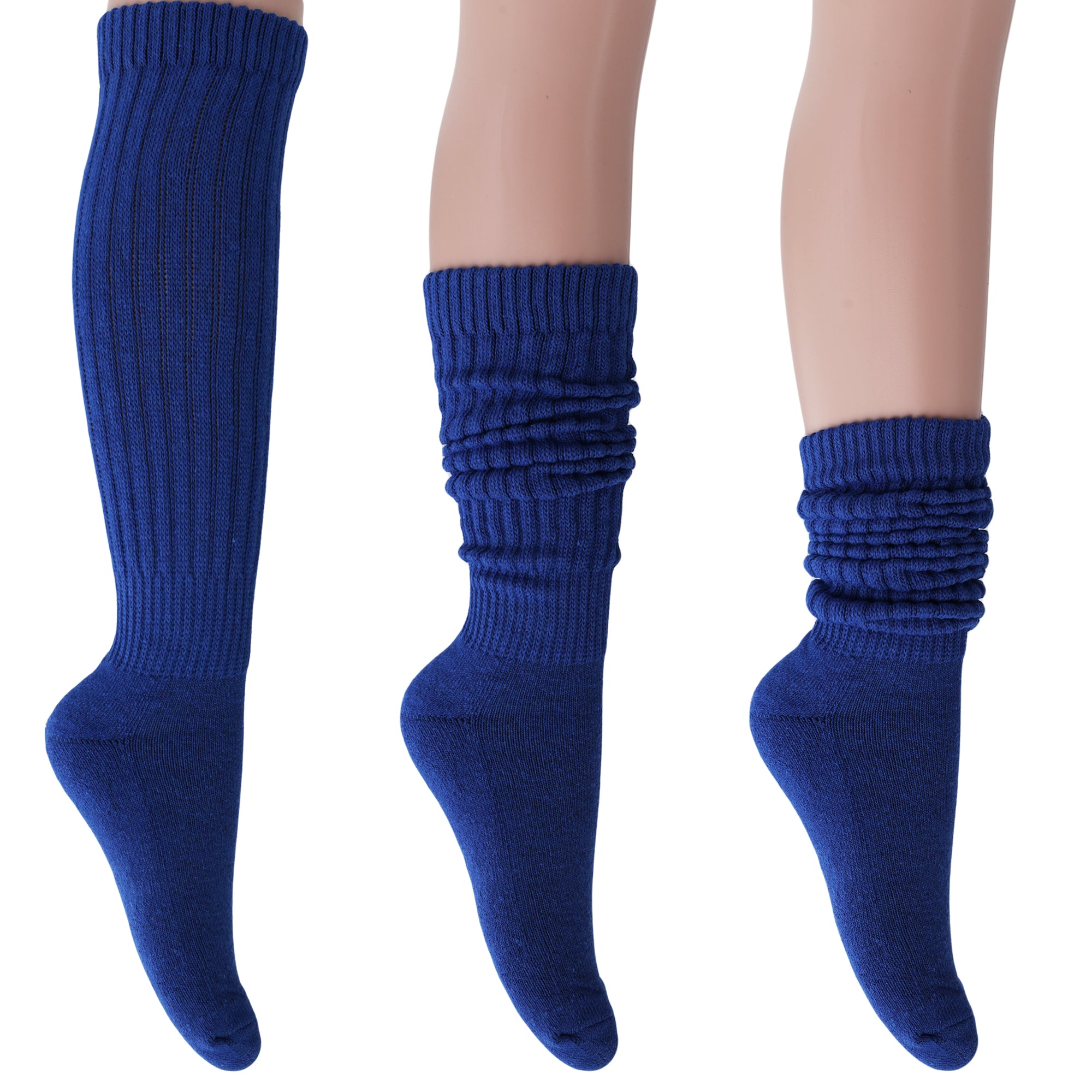 Royal Blue Heavy Slouch Socks for Women Cotton Scrunch Knee Socks