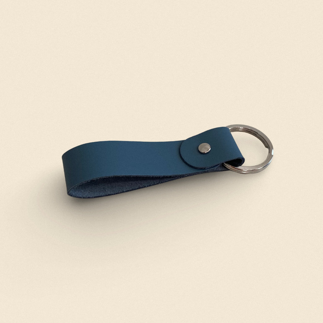 Leather Keychain / Handmade Greyish Blue Key Ring Fashion Accessory