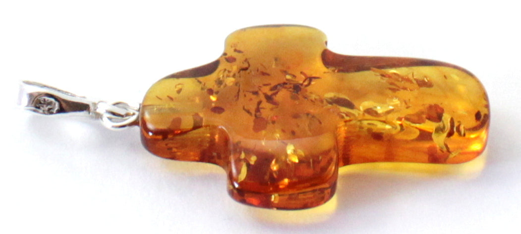 Baltic Amber Cross Pendant with Sterling Silver 925 Jewelry