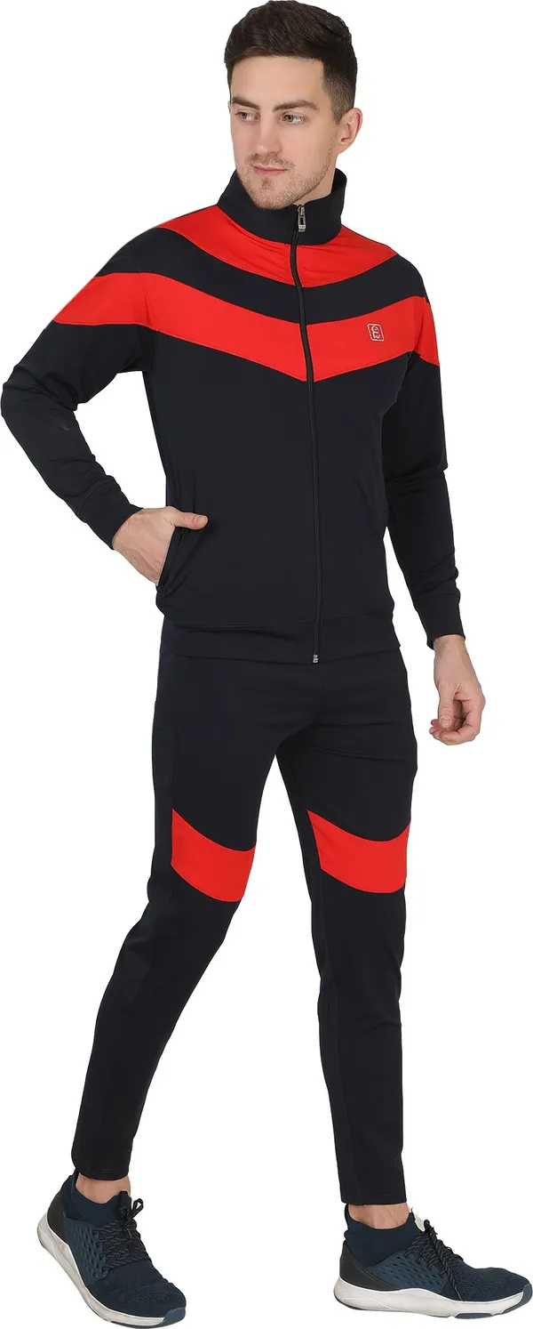 Dark Blue Polyester Blend Red Stripe Track suit for Men (Size-Xl)