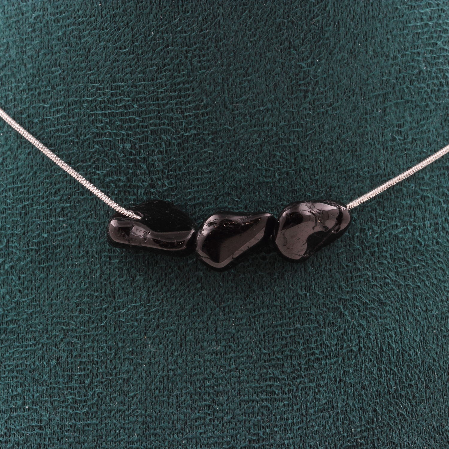 Schorl Tourmaline from Brazil 3 beads necklace.