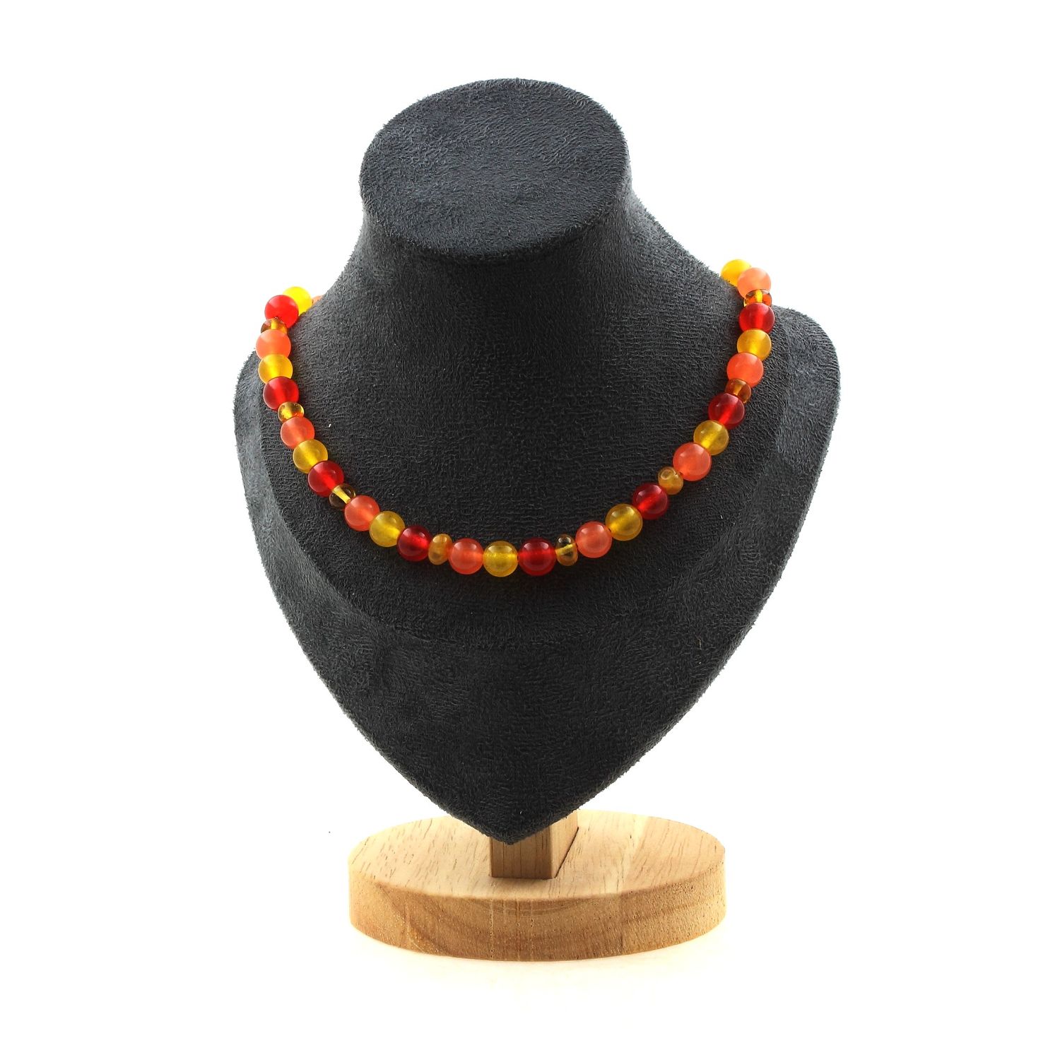 Amber + Chalcedony + Agate + Chalcedony 8 mm beads necklace.