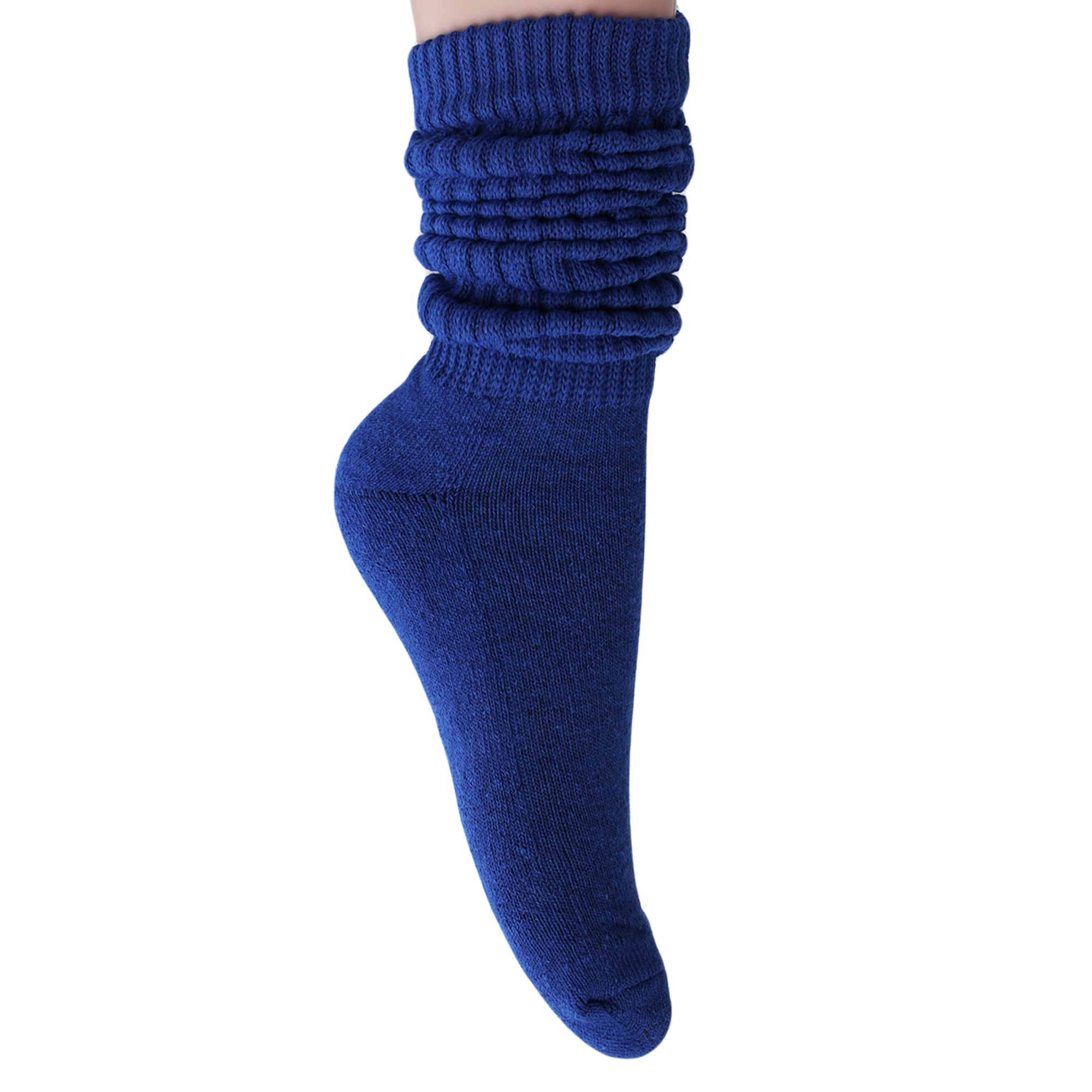 Royal Blue Heavy Slouch Socks for Women Cotton Scrunch Knee Socks