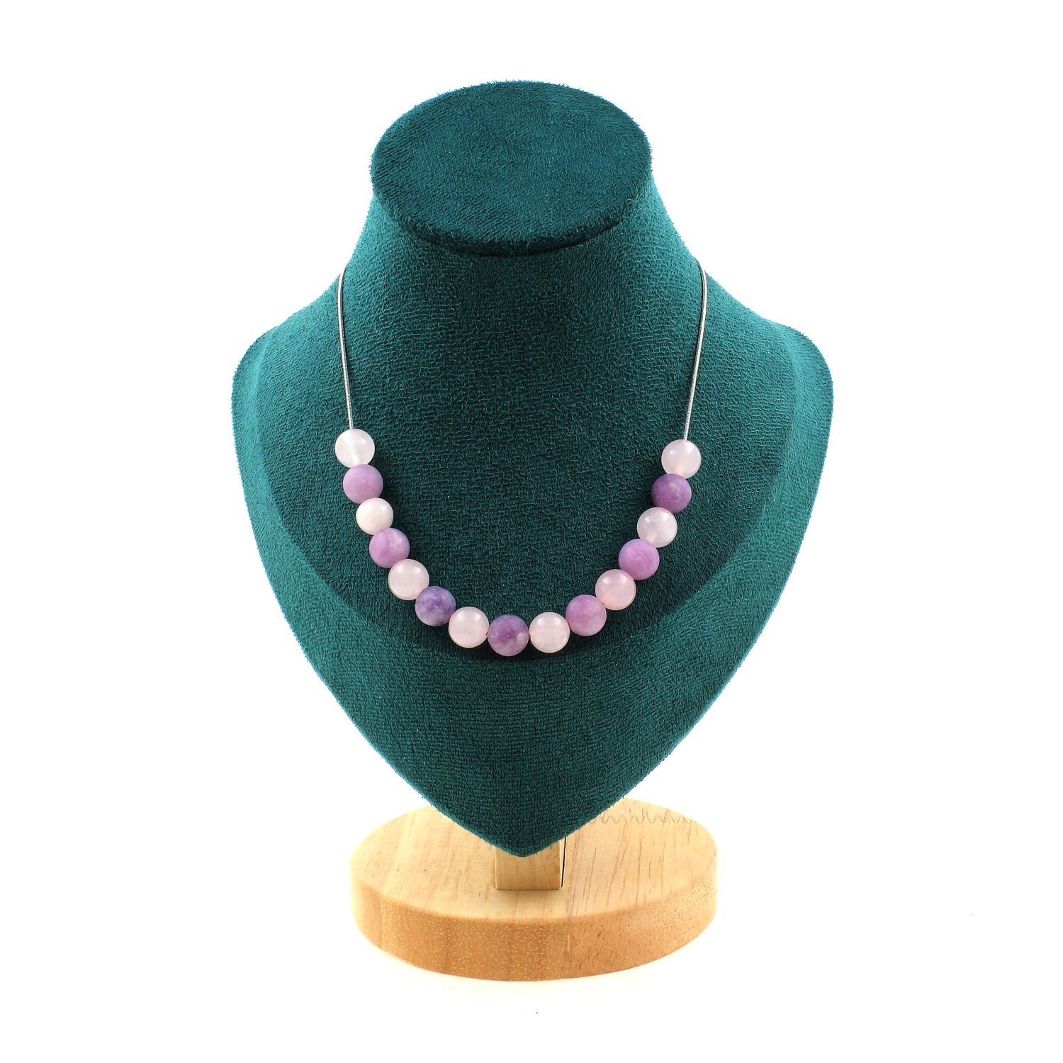 Rose Quartz + Matte Purple Mica 8 mm 15 beads necklace.
