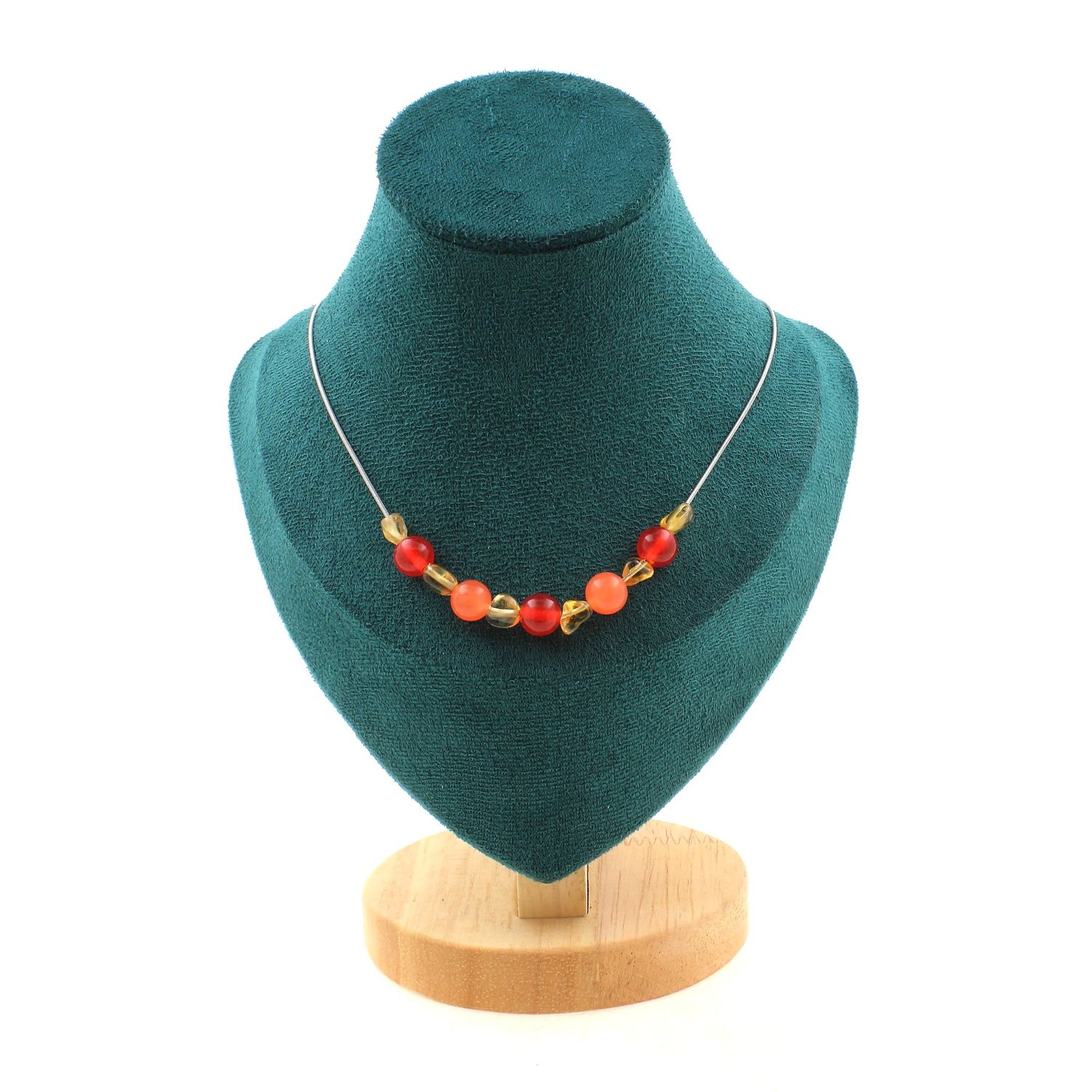 Citrine + Red Chalcedony + Orange Chalcedony 8 mm 11 beads necklace.