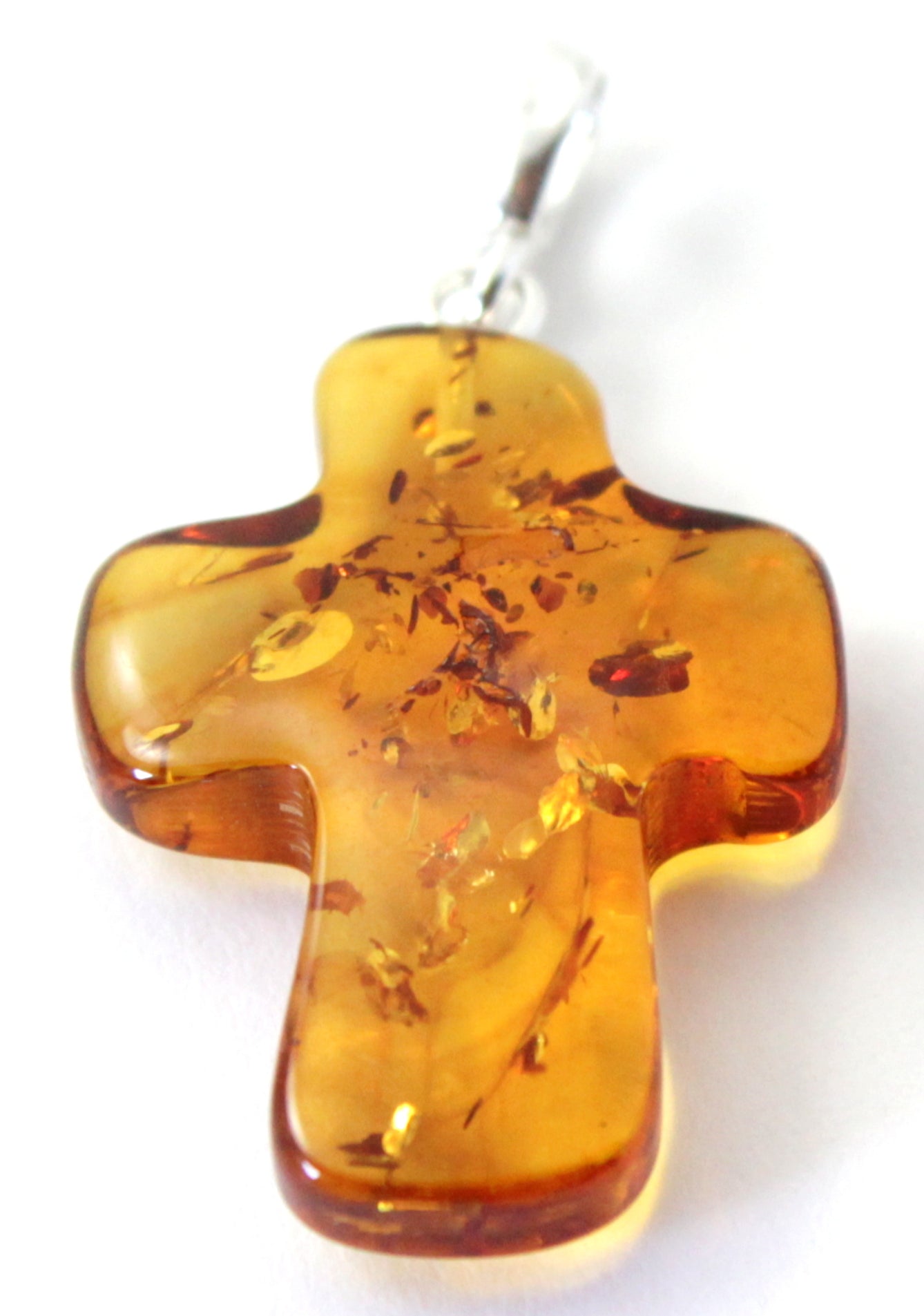 Baltic Amber Cross Pendant with Sterling Silver 925 Jewelry