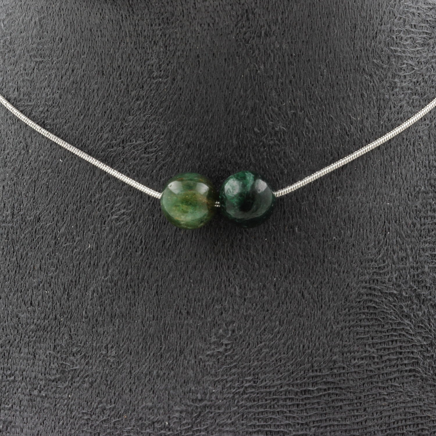 Green Mica from Tanzania quality 5A 8 mm 2 beads necklace.
