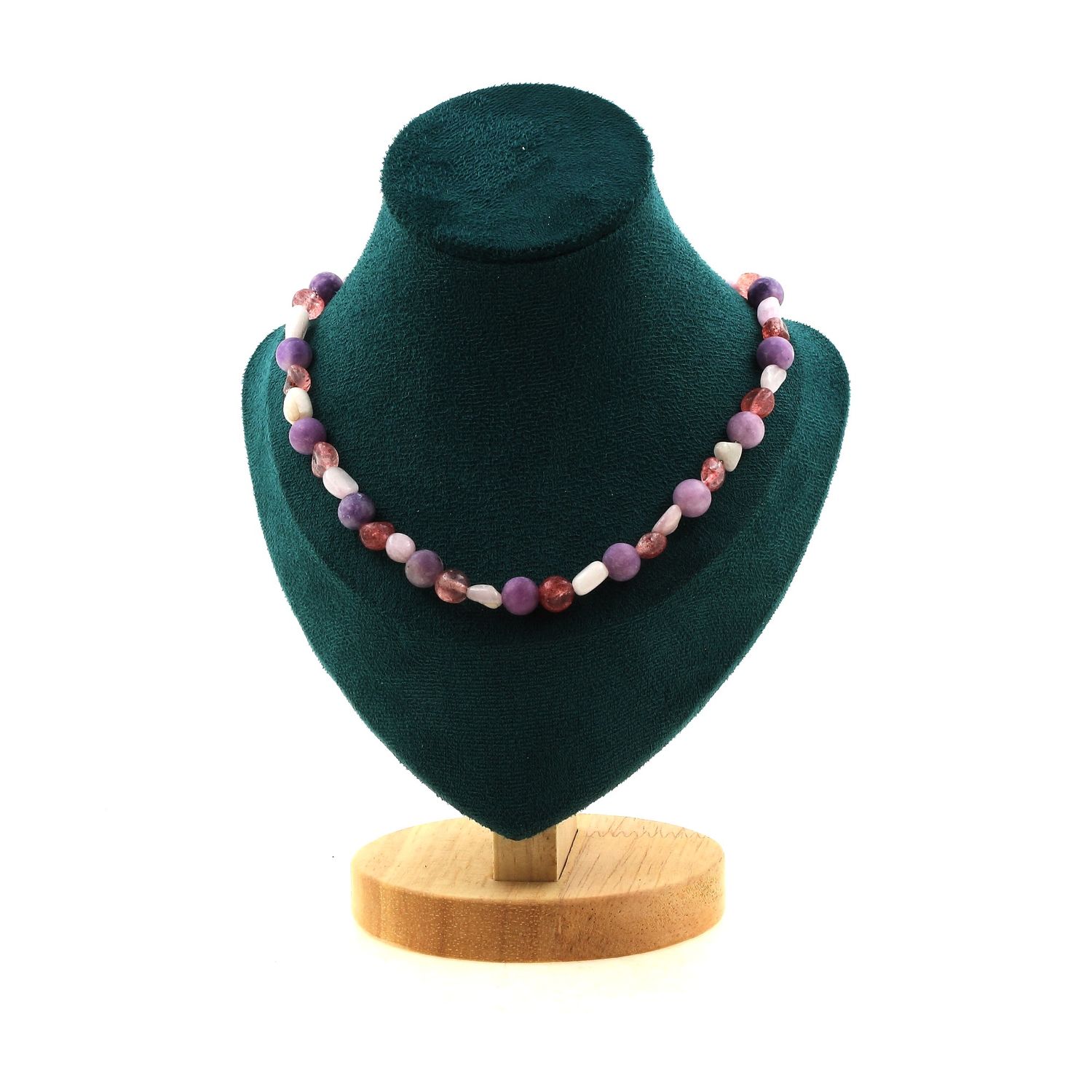 Strawberry Quartz + Kunzite + Mica 8 mm beads necklace.